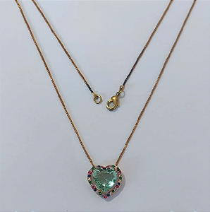 GARGANTILHA NO BRUTO PRONTO PARA O BANHO(COM CORRENTE VENEZIANA DE 45CM)BASE EM ALTA FUSÃO CRAVEJA EM MICRO ZIRCONIAS COLORIDAS 15MM /COM PEDRA DE ZIRCONIA DE 10MM/PESO TOTAL 3,6GR / BRU0003734