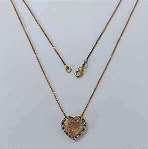 GARGANTILHA NO BRUTO PRONTO PARA O BANHO(COM CORRENTE VENEZIANA DE 45CM)BASE EM ALTA FUSÃO CRAVEJA EM MICRO ZIRCONIAS COLORIDAS 15MM /COM PEDRA DE ZIRCONIA DE 10MM/PESO TOTAL 3,6GR / BRU0003736