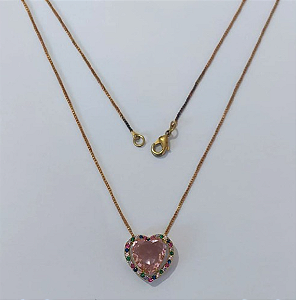 GARGANTILHA NO BRUTO PRONTO PARA O BANHO(COM CORRENTE VENEZIANA DE 45CM)BASE EM ALTA FUSÃO CRAVEJA EM MICRO ZIRCONIAS COLORIDAS 15MM /COM PEDRA DE ZIRCONIA DE 10MM/PESO TOTAL 3,6GR / BRU0003737