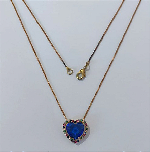 GARGANTILHA NO BRUTO PRONTO PARA O BANHO(COM CORRENTE VENEZIANA DE 45CM)BASE EM ALTA FUSÃO CRAVEJA EM MICRO ZIRCONIAS COLORIDAS 15MM /COM PEDRA DE ZIRCONIA DE 10MM/PESO TOTAL 3,6GR / BRU0003738