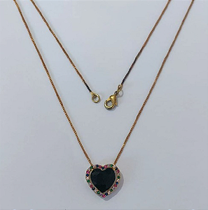 GARGANTILHA NO BRUTO PRONTO PARA O BANHO(COM CORRENTE VENEZIANA DE 45CM)BASE EM ALTA FUSÃO CRAVEJA EM MICRO ZIRCONIAS COLORIDAS 15MM /COM PEDRA DE ZIRCONIA DE 10MM/PESO TOTAL 3,6GR / BRU0003741