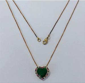 GARGANTILHA NO BRUTO PRONTO PARA O BANHO(COM CORRENTE VENEZIANA DE 45CM)BASE EM ALTA FUSÃO CRAVEJA EM MICRO ZIRCONIAS COLORIDAS 15MM /COM PEDRA DE ZIRCONIA DE 10MM/PESO TOTAL 3,6GR / BRU0003744