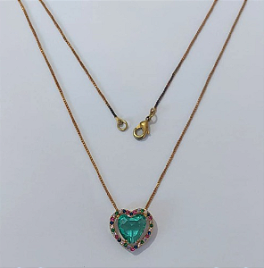 GARGANTILHA NO BRUTO PRONTO PARA O BANHO(COM CORRENTE VENEZIANA DE 45CM)BASE EM ALTA FUSÃO CRAVEJA EM MICRO ZIRCONIAS COLORIDAS 15MM /COM PEDRA DE ZIRCONIA DE 10MM/PESO TOTAL 3,6GR / BRU0003745