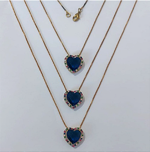 GARGANTILHA NO BRUTO PRONTA PARA O BANHO - KIT COM 3 GARGANTILHAS COM CORRENTES VENEZIANA 45CM E PINGENTES COM BASES EM ALTA FUSÃO CORAÇÃO CRAVEJADAS COM MICROS ZIRCÔNIAS COLORIDA E PEDRA EM ZIRCÔNIA 10MM - PESO TOTAL 3,4GR/UNIDADE - BRU0003749