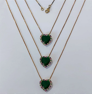 GARGANTILHA NO BRUTO PRONTA PARA O BANHO - KIT COM 3 GARG. COM CORRENTES VENEZIANA 45CM E PINGENTES COM BASES EM ALTA FUSÃO CORAÇÃO CRAVEJADAS COM MICROS ZIRCÔNIAS COLORIDA E PEDRA EM ZIRCÔNIA 10MM - PESO TOTAL 3,4GR/UNIDADE - BRU0003752