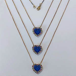 GARGANTILHA NO BRUTO PRONTA PARA O BANHO - KIT COM 3 GARG. COM CORRENTES VENEZIANA 45CM E PINGENTES COM BASES EM ALTA FUSÃO CORAÇÃO CRAVEJADAS COM MICROS ZIRCÔNIAS COLORIDA E PEDRA EM ZIRCÔNIA 10MM - PESO TOTAL 3,4GR/UNIDADE - BRU0003755