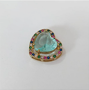 PINGENTE NO BRUTO PRONTO PARA O BANHO - PINGENTE CORAÇÃO COM MICRO ZIRCÔNIAS COLORIDAS E ZIRCÔNIA 10MM- COMPOSIÇÃO: LATÃO / ZIRCÔNIA - TAMANHO 14MM - PESO TOTAL 2.3GR - BRU3763