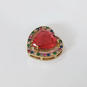 PINGENTE NO BRUTO PRONTO PARA O BANHO - PINGENTE CORAÇÃO COM MICRO ZIRCÔNIAS COLORIDAS E ZIRCÔNIA 10MM- COMPOSIÇÃO: LATÃO / ZIRCÔNIA - TAMANHO 14MM - PESO TOTAL 2.3GR - BRU3764