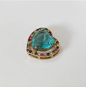 PINGENTE NO BRUTO PRONTO PARA O BANHO - PINGENTE CORAÇÃO COM MICRO ZIRCÔNIAS COLORIDAS E ZIRCÔNIA 10MM- COMPOSIÇÃO: LATÃO / ZIRCÔNIA - TAMANHO 14MM - PESO TOTAL 2.3GR - BRU3767