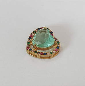 PINGENTE NO BRUTO PRONTO PARA O BANHO - PINGENTE CORAÇÃO COM MICRO ZIRCÔNIAS COLORIDAS E ZIRCÔNIA 10MM- COMPOSIÇÃO: LATÃO / ZIRCÔNIA - TAMANHO 14MM - PESO TOTAL 2.3GR - BRU3768