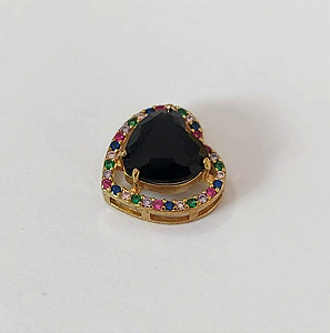 PINGENTE NO BRUTO PRONTO PARA O BANHO - PINGENTE CORAÇÃO COM MICRO ZIRCÔNIAS COLORIDAS E ZIRCÔNIA 10MM- COMPOSIÇÃO: LATÃO / ZIRCÔNIA - TAMANHO 14MM - PESO TOTAL 2.3GR - BRU3772
