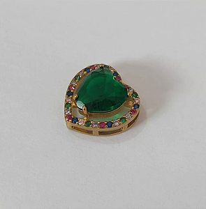 PINGENTE NO BRUTO PRONTO PARA O BANHO - PINGENTE CORAÇÃO COM MICRO ZIRCÔNIAS COLORIDAS E ZIRCÔNIA 10MM- COMPOSIÇÃO: LATÃO / ZIRCÔNIA - TAMANHO 14MM - PESO TOTAL 2.3GR - BRU3773