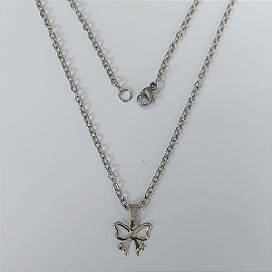 GARGANTILHA EM AÇO INOXIDÁVEL(CX147) - CORRENTE DE 45CM (03) PINGENTE LAÇO VAZADO 12MM AÇO2320