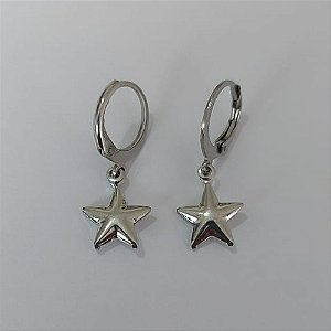 BRINCO EM AÇO INOXIDÁVEL(CX147)- BRINCO ARGOLINHA DE PRESSÃO COM PINGENTES ESTRELA DUPLA 10MM - COMPOSIÇÃO: AÇO INOXIDÁVEL - AÇO2327