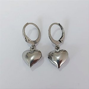 BRINCO EM AÇO INOXIDÁVEL(CX147) - BRINCO ARGOLINHA DE PRESSÃO COM PINGENTE CORAÇÃO DUPLO 11MM - COMPOSIÇÃO: AÇO INOXIDÁVEL - AÇO2328