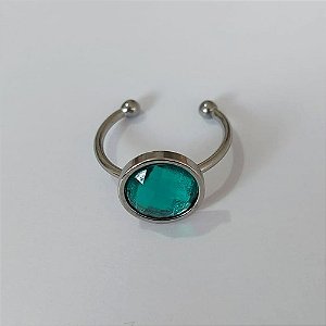 ANEL EM AÇO INOXIDÁVEL(CX147) - ANEL AJUSTÁVEL COM PEDRA EM RESINA VERDE - COMPOSIÇÃO: AÇO INOXIDÁVEL - AÇO2347
