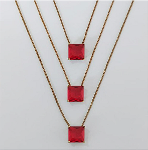 GARGANTILHA NO BRUTO PRONTA PARA O BANHO - KIT COM 3 GARGANTILHAS COM CORRENTES VENEZIANA 45CM E PINGENTES COM BASES EM ALTA FUSÃO E ZIRCÔNIA QUADRADA VERDE 8X8MM - PESO TOTAL 4,9GR - BRU3795