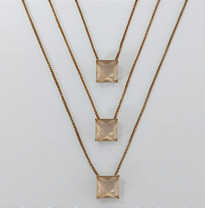 GARGANTILHA NO BRUTO PRONTA PARA O BANHO - KIT COM 3 GARGANTILHAS COM CORRENTES VENEZIANA 45CM E PINGENTES COM BASES EM ALTA FUSÃO E ZIRCÔNIA QUADRADA VERDE 8X8MM - PESO TOTAL 4,9GR - BRU3798