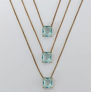 GARGANTILHA NO BRUTO PRONTA PARA O BANHO - KIT COM 3 GARGANTILHAS COM CORRENTES VENEZIANA 45CM E PINGENTES COM BASES EM ALTA FUSÃO E ZIRCÔNIA QUADRADA VERDE 8X8MM - PESO TOTAL 4,9GR - BRU3800