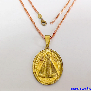 GARGANTILHA NO BRUTO PRONTO PARA O BANHO(CX147)( COM CORRENTE MASCULINA DE 50CM/ NOSSA SENHORA APARECIDA 4X25CM / PESO TOTAL 13.9GR BRU3804