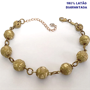 PULSEIRA NO BRUTO PRONTO PARA O BANHO( COM BOLAS 100% LATÃO(DIAMANTADA)10MM / PESO TOTAL 8.4GR / TAMANHO 18CM+EXTENSOR / BRU3805