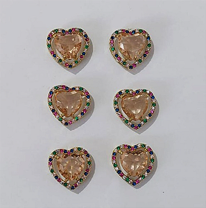 BRINCO NO BRUTO PRONTO PARA O BANHO - KIT COM 3 BRINCOS DE PINO COM BASE EM ALTA FUSÃO CRAVEJADA EM MICRO ZIRCONIA COLORIDA DE 14MM E PEDRA DE ZIRCONIAS DE10X10MMMM - PESO DO PAR 3.8GR - BRU3824