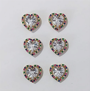 BRINCO NO BRUTO PRONTO PARA O BANHO - KIT COM 3 BRINCOS DE PINO COM BASE EM ALTA FUSÃO CRAVEJADA EM MICRO ZIRCONIA COLORIDA DE 14MM E PEDRA DE ZIRCONIAS DE10X10MMMM - PESO DO PAR 3.8GR - BRU3826