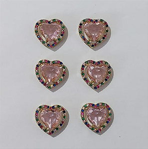 BRINCO NO BRUTO PRONTO PARA O BANHO - KIT COM 3 BRINCOS DE PINO COM BASE EM ALTA FUSÃO CRAVEJADA EM MICRO ZIRCONIA COLORIDA DE 14MM E PEDRA DE ZIRCONIAS DE10X10MMMM - PESO DO PAR 3.8GR - BRU3831