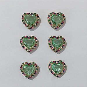 BRINCO NO BRUTO PRONTO PARA O BANHO - KIT COM 3 BRINCOS DE PINO COM BASE EM ALTA FUSÃO CRAVEJADA EM MICRO ZIRCONIA COLORIDA DE 14MM E PEDRA DE ZIRCONIAS DE10X10MMMM - PESO DO PAR 3.8GR - BRU3833