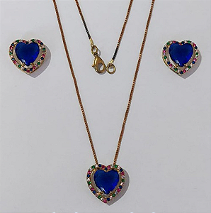 CONJUNTO NO BRUTO PRONTO PARA O BANHO CORRENTE VENEZIANA (BASE DE 15MM TODA CRAVEJADA EM MICRO ZIRCONIAS COLORIDA E PEDRA DE ZIRCONIA DE10MM CORAÇÃO(PEÇA EM ALTA FUSÃO) - PESO DO BRINCO 4,3GR - BRU3878