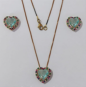 CONJUNTO NO BRUTO PRONTO PARA O BANHO CORRENTE VENEZIANA (BASE DE 15MM TODA CRAVEJADA EM MICRO ZIRCONIAS COLORIDA E PEDRA DE ZIRCONIA DE10MM CORAÇÃO(PEÇA EM ALTA FUSÃO) - PESO DO BRINCO 4,3GR - BRU3880