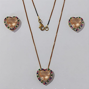 CONJUNTO NO BRUTO PRONTO PARA O BANHO CORRENTE VENEZIANA (BASE DE 15MM TODA CRAVEJADA EM MICRO ZIRCONIAS COLORIDA E PEDRA DE ZIRCONIA DE10MM CORAÇÃO(PEÇA EM ALTA FUSÃO) - PESO DO BRINCO 4,3GR - BRU3882