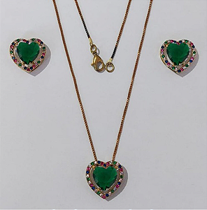 CONJUNTO NO BRUTO PRONTO PARA O BANHO CORRENTE VENEZIANA (BASE DE 15MM TODA CRAVEJADA EM MICRO ZIRCONIAS COLORIDA E PEDRA DE ZIRCONIA DE10MM CORAÇÃO(PEÇA EM ALTA FUSÃO) - PESO DO BRINCO 4,3GR - BRU3884