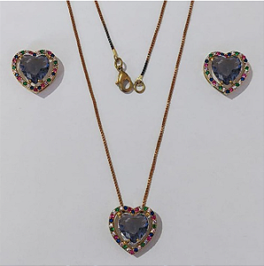 CONJUNTO NO BRUTO PRONTO PARA O BANHO CORRENTE VENEZIANA (BASE DE 15MM TODA CRAVEJADA EM MICRO ZIRCONIAS COLORIDA E PEDRA DE ZIRCONIA DE10MM CORAÇÃO(PEÇA EM ALTA FUSÃO) - PESO DO BRINCO 4,3GR - BRU3886