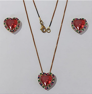 CONJUNTO NO BRUTO PRONTO PARA O BANHO CORRENTE VENEZIANA (BASE DE 15MM TODA CRAVEJADA EM MICRO ZIRCONIAS COLORIDA E PEDRA DE ZIRCONIA DE10MM CORAÇÃO(PEÇA EM ALTA FUSÃO) - PESO DO BRINCO 4,3GR - BRU3887