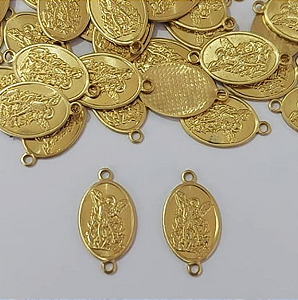 ACESSORIO NO BRUTO PRONTO PARA O BANHO(CX149)(5934) VENDIDO POR UNIDADE/ Oval 12,8mm São Miguel C/ 2 argolinha / PESO 0,7GR - BRU3903