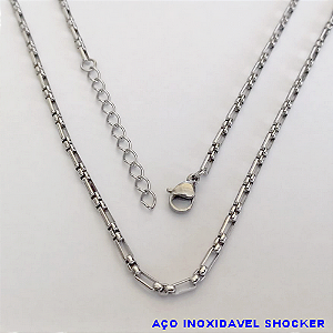 SHOCKER EM AÇO INOXIDAVEL()(BCOL058)LARGURA 2,5MM (TAMANHO 40CM + EXTENSSOR )COM FECHO LAGOSTA AÇO0131