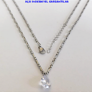 GARGANTILHA EM AÇO INOXIDAVEL()(BCOL058)LARGURA 2,5MM (TAMANHO 50CM + EXTENSSOR )(PEDRA DE ZIRCONIA 10X14) COM FECHO LAGOSTA AÇO0146