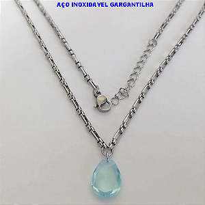 GARGANTILHA EM AÇO INOXIDAVEL()(BCOL058)LARGURA 2,5MM (TAMANHO 50CM + EXTENSSOR )(PEDRA DE ZIRCONIA 10X14) COM FECHO LAGOSTA AÇO0149