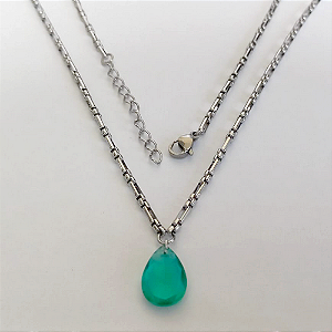 GARGANTILHA EM AÇO INOXIDAVEL()(BCOL058)LARGURA 2,5MM (TAMANHO 50CM + EXTENSSOR )(PEDRA DE ZIRCONIA 10X14) COM FECHO LAGOSTA AÇO0150