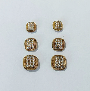 BRINCO NO BRUTO PRONTO PARA O BANHO TRIO COM TREIS TAMANHO - TODO CRAVEJADO EM MICRO ZIRCONIAS(CX147) (PEÇA EM ALTA FUSÃO) - PESO DO BRINCO 3,3GR - BRU3898