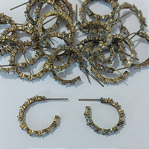 BRINCO NO BRUTO PRONTO PARA O BANHO (ARGOLA COM UMA FILEIRA DE ZIRCONIA ) BRINCO TRADICIONAL DE PINO - TAMANHO 2,5CM - (CX148) ( - PESO 2,8GR - BRU23907