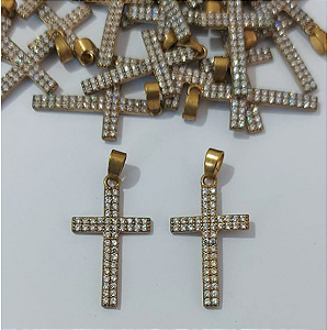 PINGENTE NO BRUTO PRONTO PARA O BANHO (CRUZ CRAVEJADA EM MICRO ZIRCONIAS ) - TAMANHO 2X1CM - (CX148) ( - PESO 0,8GR - BRU23908