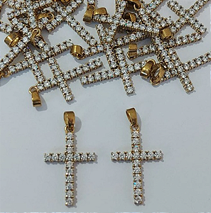 PINGENTE NO BRUTO PRONTO PARA O BANHO (CRUZ CRAVEJADA EM MICRO ZIRCONIAS ) - TAMANHO 2X1CM - (CX148) ( - PESO 0,8GR - BRU23909
