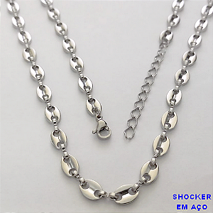 SHOCKER EM AÇO INOXIDAVEL LARGURA DE 5MM COM FECHO LAGOSTA(BCOL067) ( TAMANHO 40CM+EXTENSOR ) AÇO0170