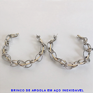 BRINCO DE ARGOLA COM CORRENTE TRANÇADA EM AÇO INOXIDAVEL LARGURA 5CM(CX148)AÇO0172