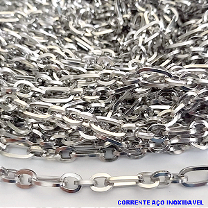 CORRENTE EM AÇO INOXIDAVEL TREIS POR UM(BCOL037) (CORRENTE VENDIDA POR METRO) LARGURA 6MM - AÇO0180