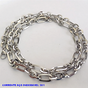 CORRENTE EM AÇO INOXIDAVEL TREIS POR UM(BCOL037) *(TAMANHO 50CM )* LARGURA 6MM - AÇO0181