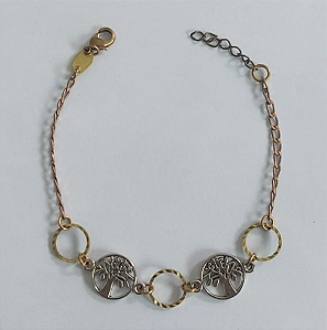 PULSEIRA NO BRUTO PRONTO PARA O BANHO LATÃO - (CX.149) PULSEIRA COM DUAS ARVORE DA VIDA TAMANHO 17CM+EXTENSOR - PESO TOTAL 3.3GR BRU23951