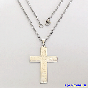 GARGANTILHA EM AÇO INOXIDAVEL COM *(CORRENTE DE 70CM)* E FECHO LAGOSTA -(013) PINGENTE CRUCIFIXO 3.5X2CM - AÇO0205